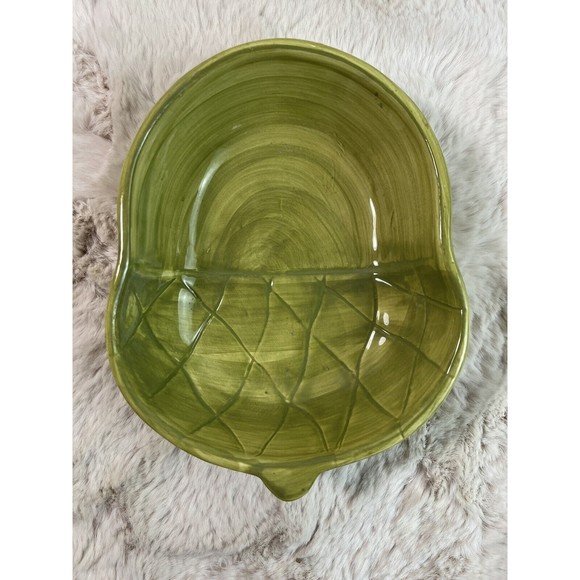 Avocado With Leaf Shaped Serving Dish/ Green Stoneware‎ 8” - Picture 1 of 6